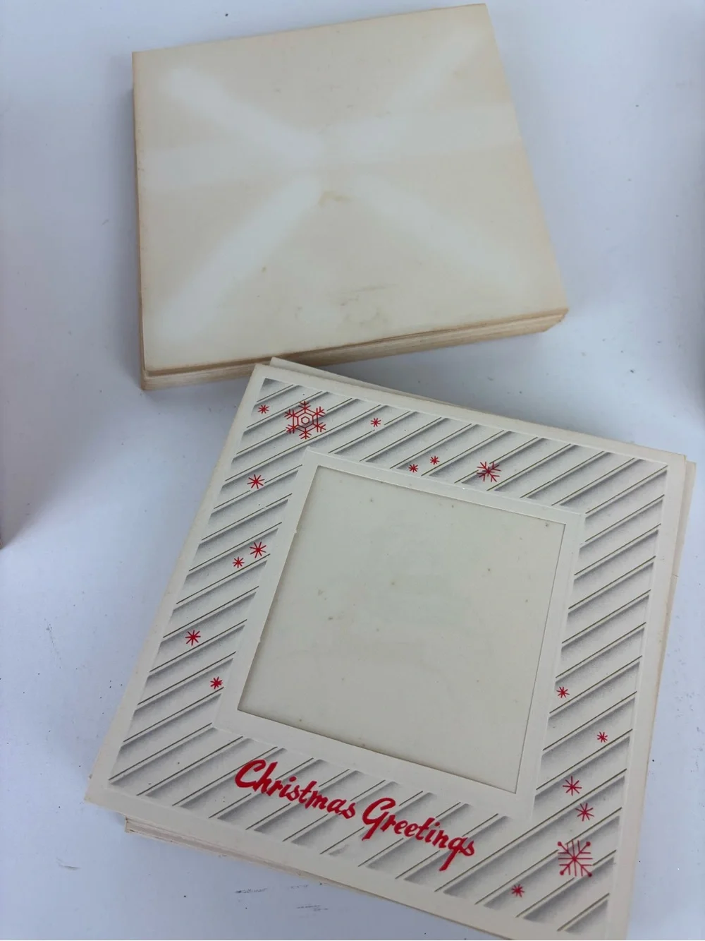 VTG-Renaissance Christmas Photo Cards - Red & Gray MCM Reindeer-Box of 25